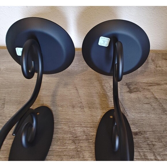 PartyLite Hearthside Wall Sconces Pair Black Metal Candle Holders P7776 Scroll - Picture 4 of 12